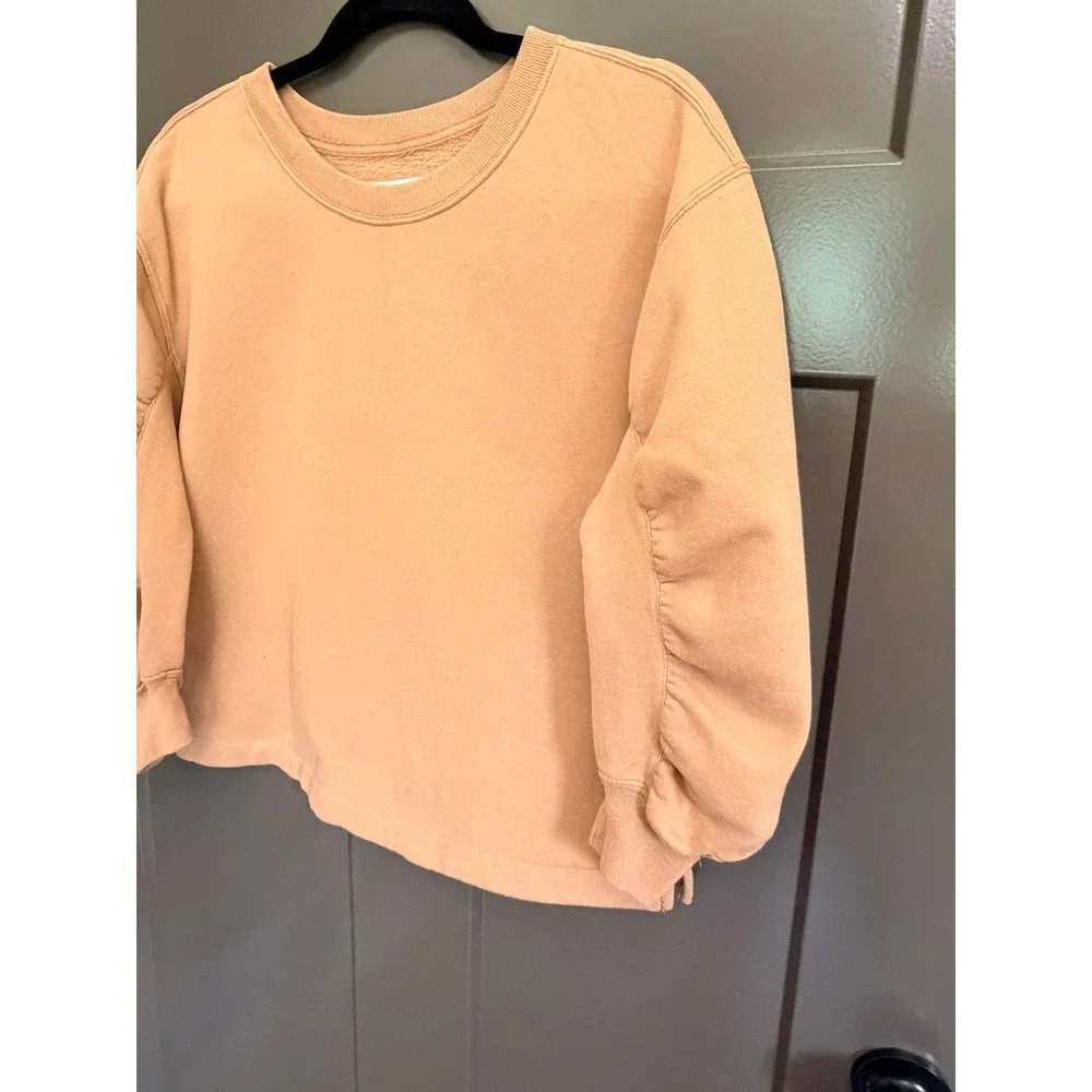 Abercrombie & Fitch Soft A&F Collection Ruched Sleeve Sweatshirt Tan Small